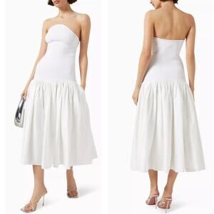 ALEXIS Kamali Strapless Ribbed A Line White Midi Dress Size XS